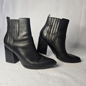 Marc Fisher Womens OSHAY Pointed Toe Black Leather Bootie Sz 8 M Block Heel